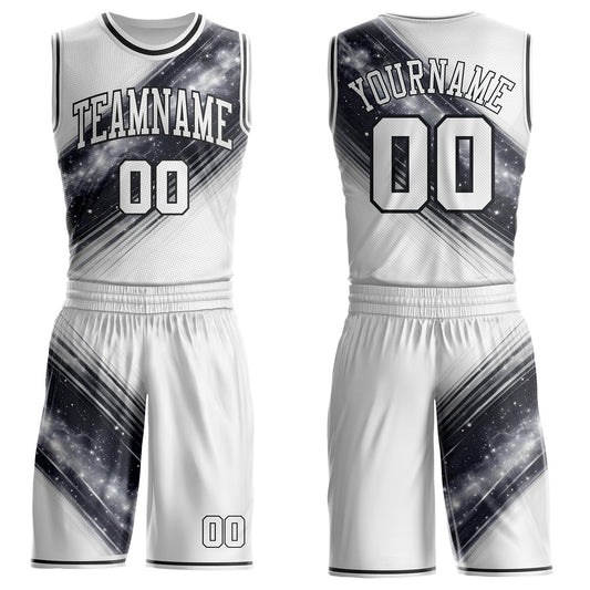 Custom White Gray-Black Nebula Starry Galaxy Space Round Neck Sublimation Basketball Uniform Jersey - Main View