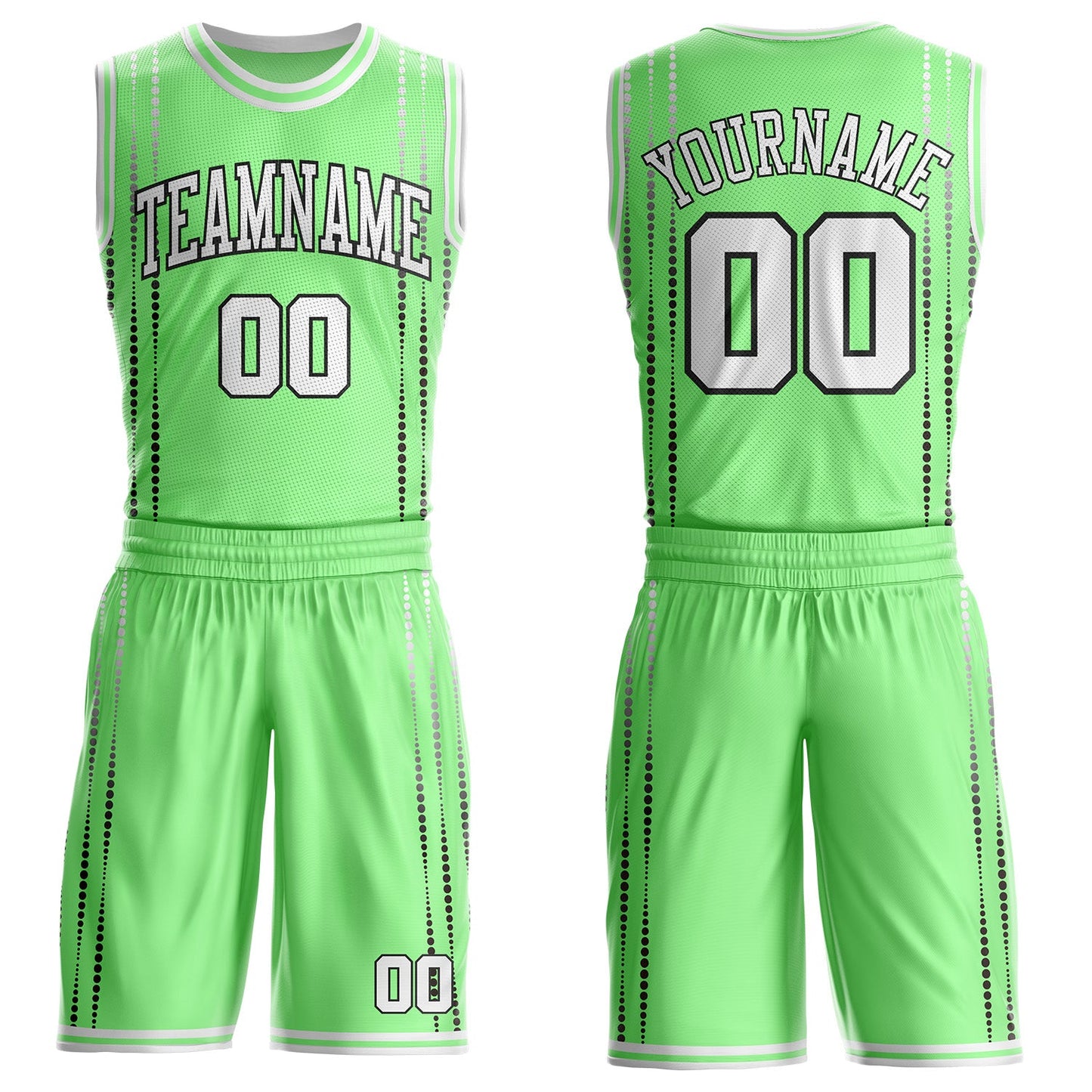 Custom Pea Green White-Black Dot Line Round Neck Sublimation Basketball Uniform Jersey - Main View