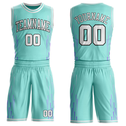 Custom Ice Blue White-Black Dot Line Gradient Round Neck Sublimation Basketball Uniform Jersey - Main View