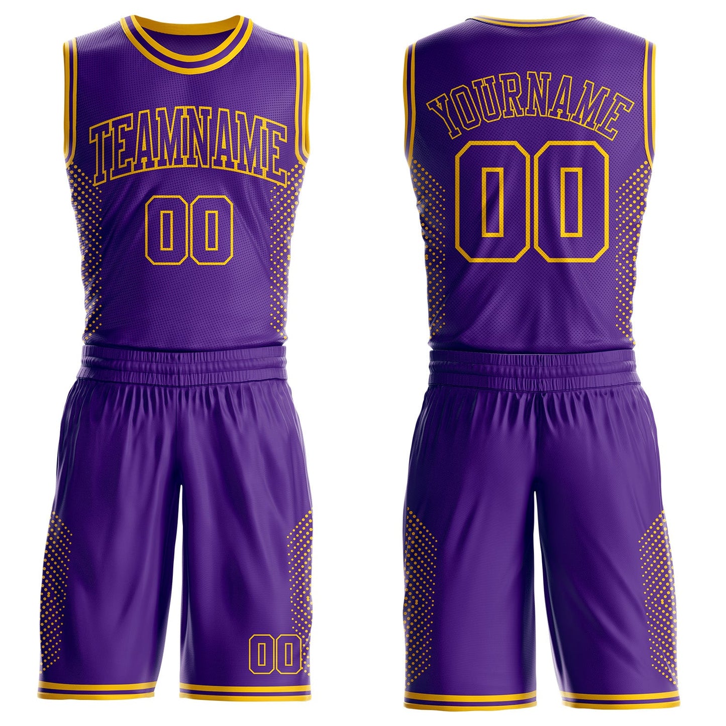 Custom Purple-Yellow Dot Gradient Round Neck Sublimation Basketball Uniform Jersey - Main View