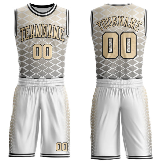Custom White City Cream-Black Geometric Diamond Gradient Round Neck Sublimation Basketball Uniform Jersey - Main View