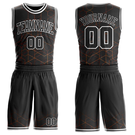Custom Black-White Geometric Grid Round Neck Sublimation Basketball Uniform Jersey - Main View