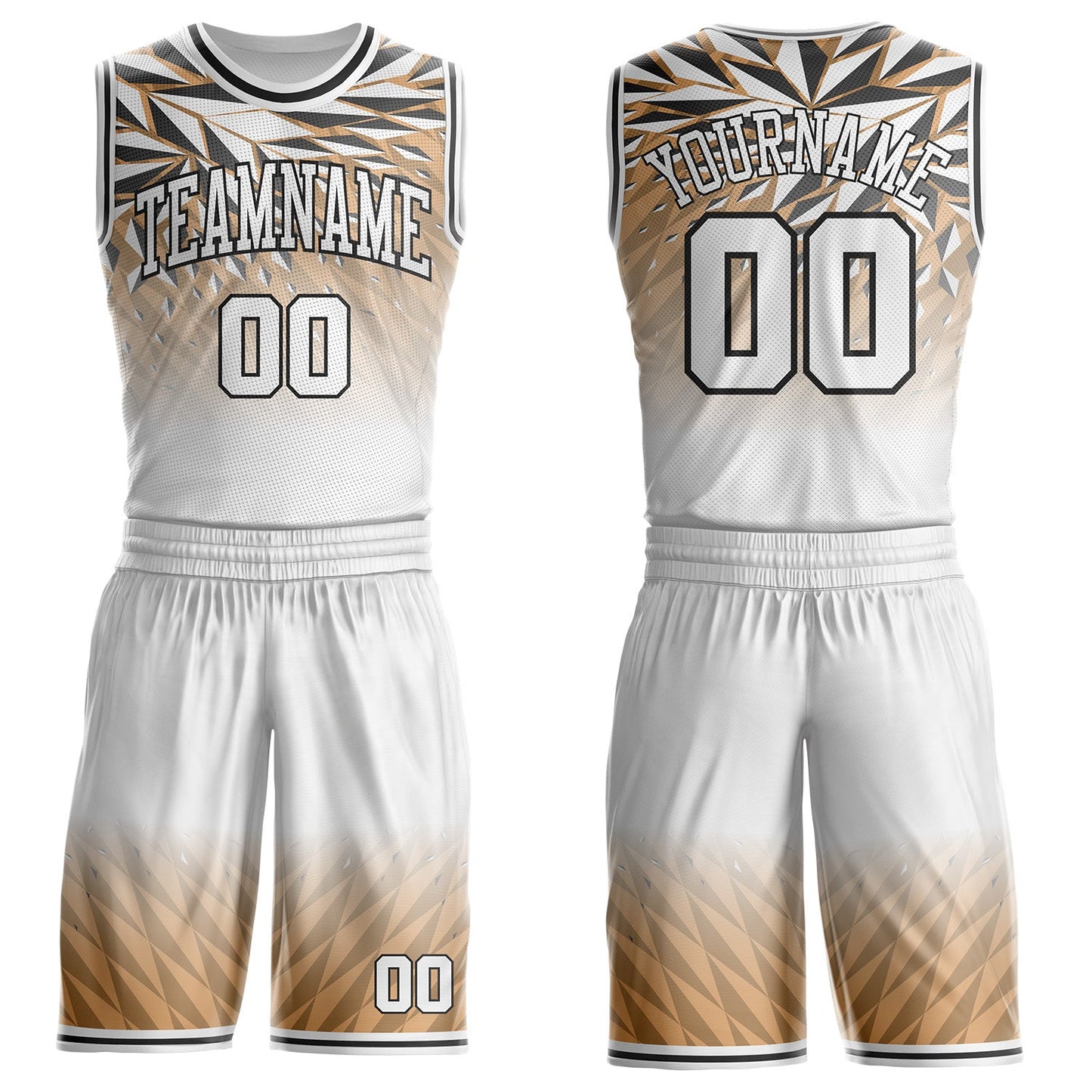 Custom White City Cream-Black Geometric Triangle Gradient Round Neck Sublimation Basketball Uniform Jersey - Main View