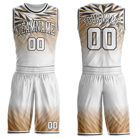 Custom White City Cream-Black Geometric Triangle Gradient Round Neck Sublimation Basketball Uniform Jersey - Main View