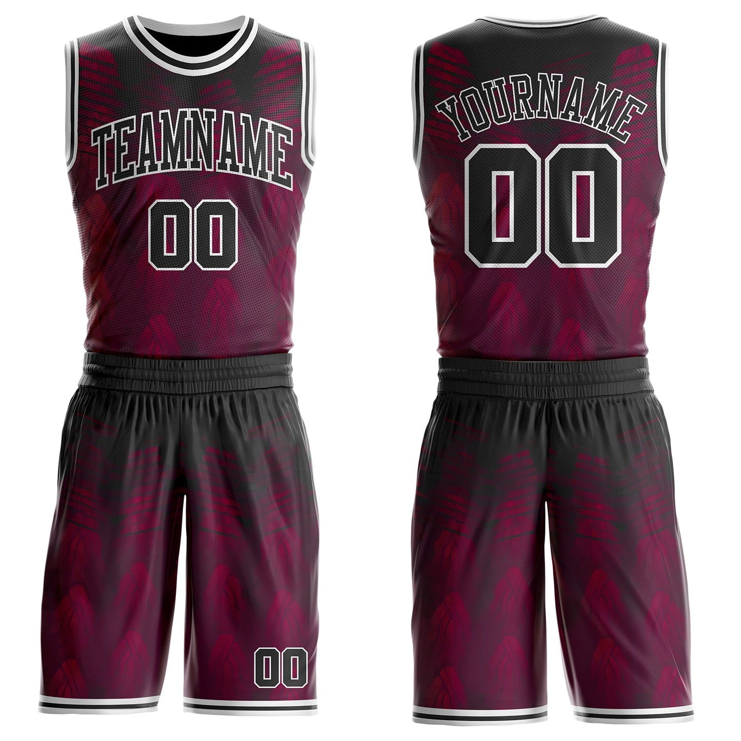 Custom Red Black-White Geometric Stripe Round Neck Sublimation Basketball Uniform Jersey - Main View