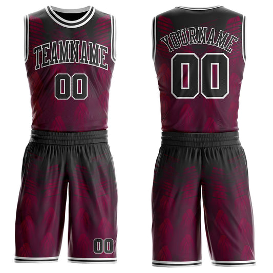 Custom Red Black-White Geometric Stripe Round Neck Sublimation Basketball Uniform Jersey - Main View