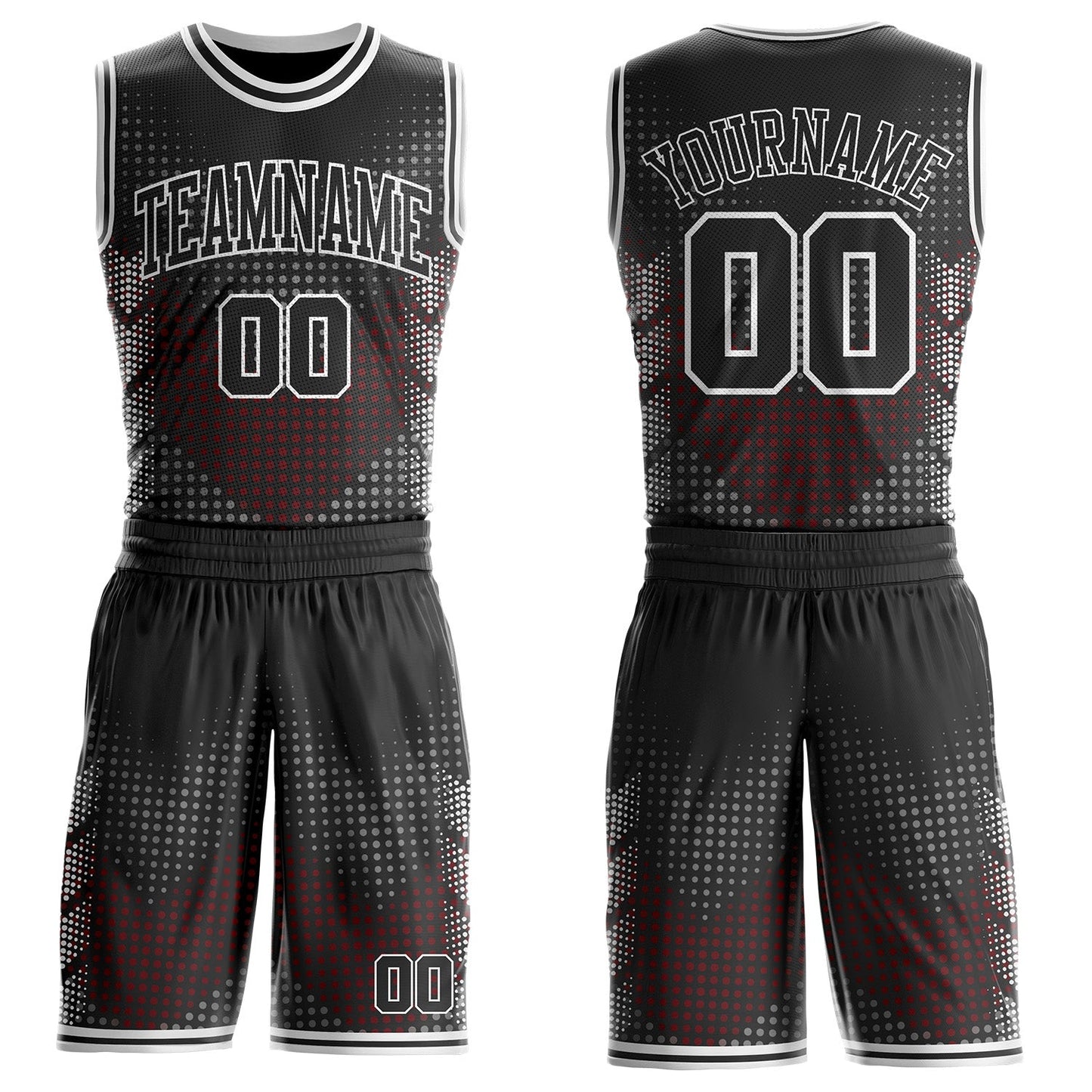 Custom Black-White Dot Gradient Round Neck Sublimation Basketball Uniform Jersey - Main View