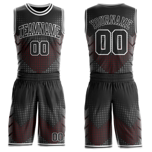 Custom Black-White Dot Gradient Round Neck Sublimation Basketball Uniform Jersey - Main View