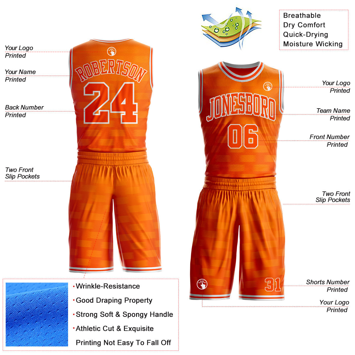 Custom Orange-White Checkered Gradient Round Neck Sublimation Basketball Uniform Jersey view 2