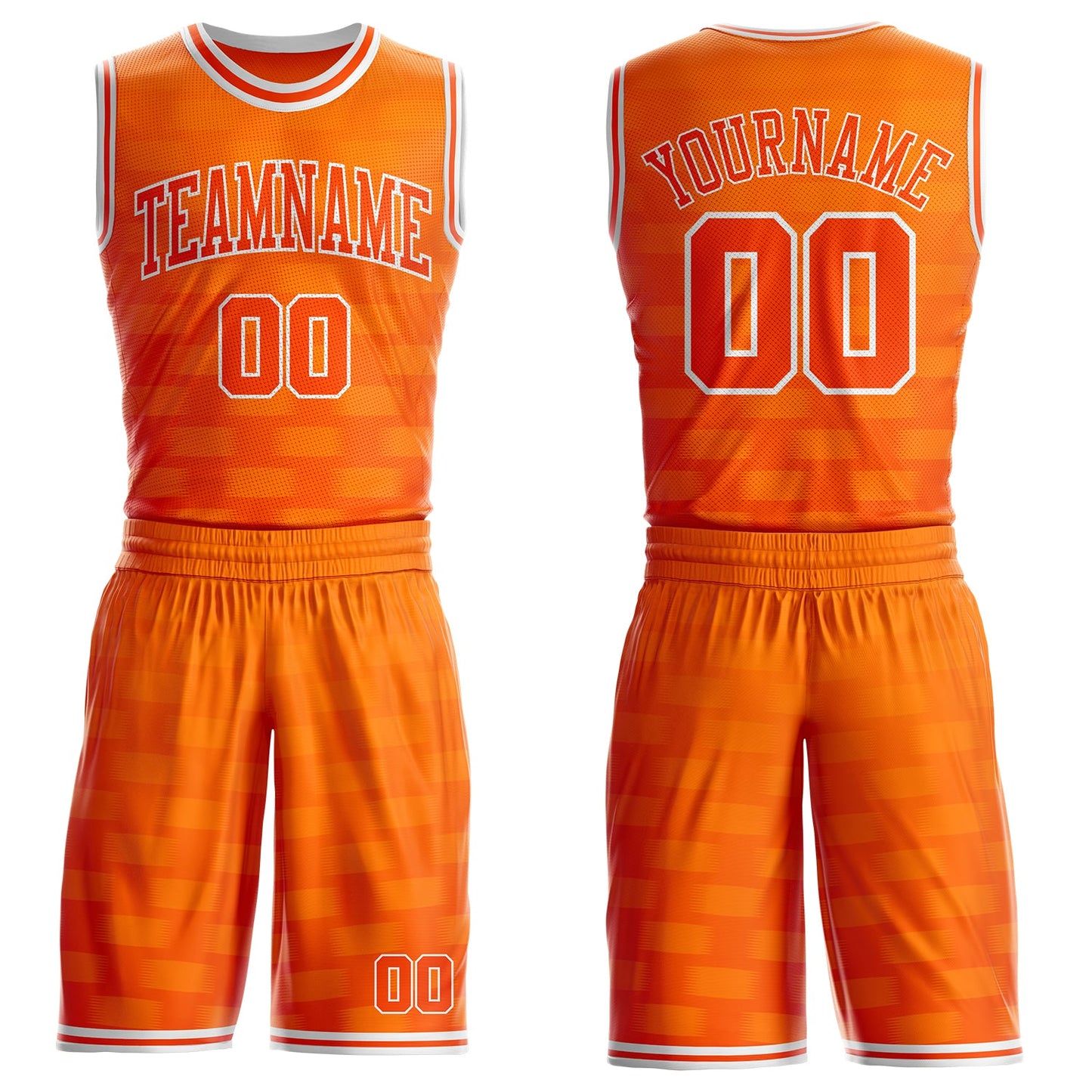 Custom Orange-White Checkered Gradient Round Neck Sublimation Basketball Uniform Jersey - Main View