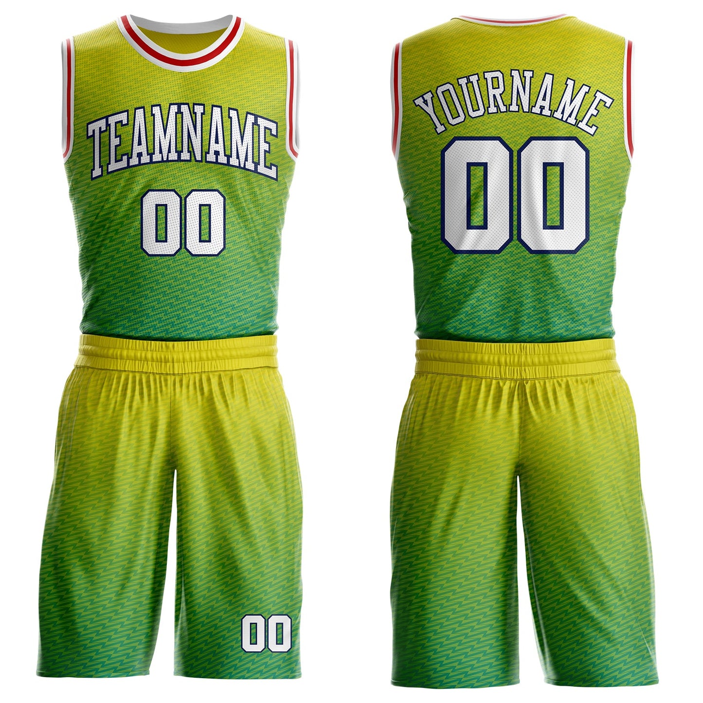 Custom Green White Navy-Red Micro Chevron Gradient Round Neck Sublimation Basketball Uniform Jersey - Main View