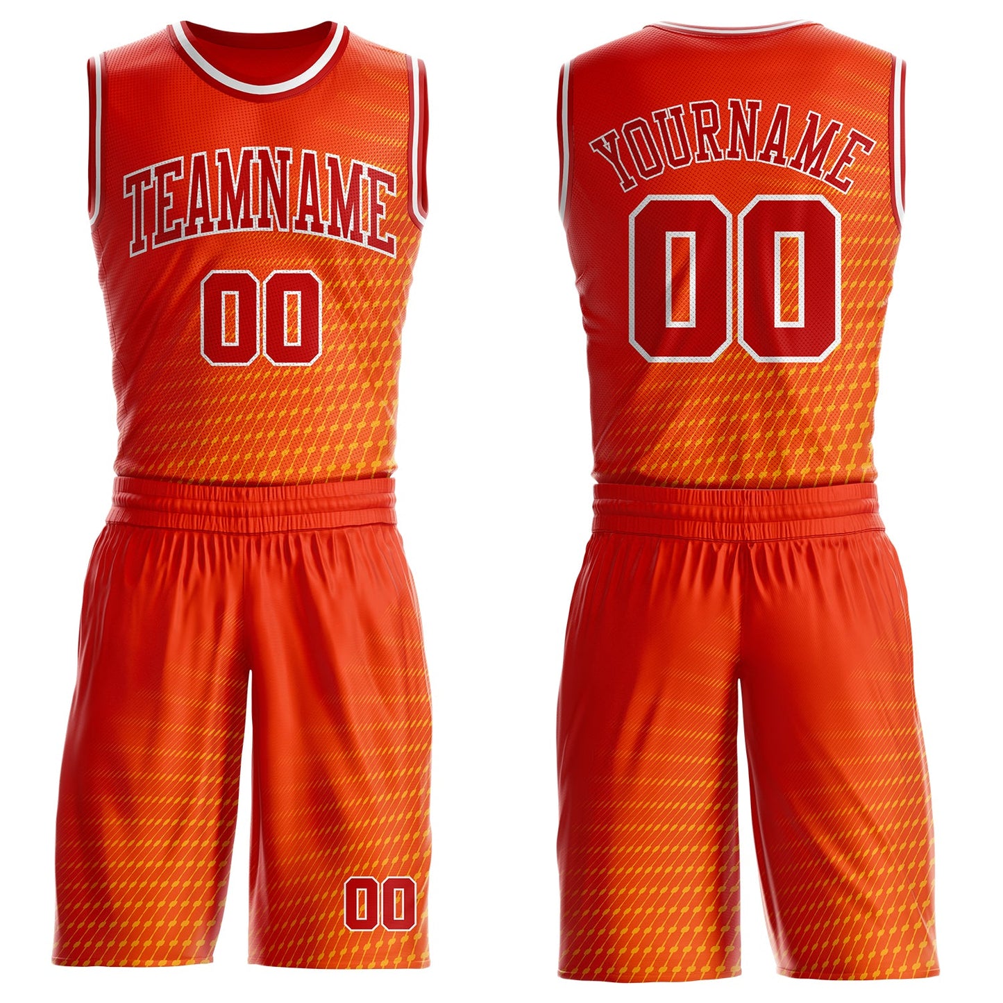 Custom Orange Red-White Diamond Dot Gradient Round Neck Sublimation Basketball Uniform Jersey - Main View