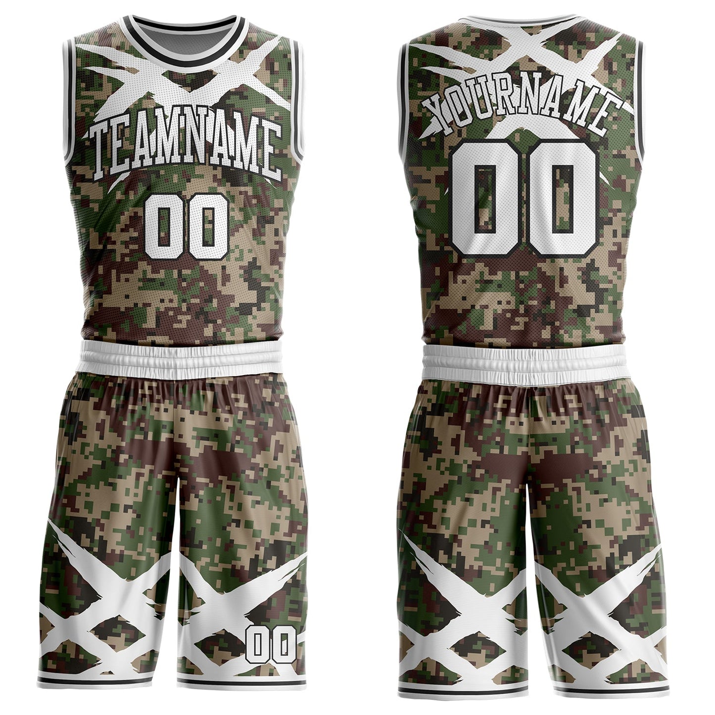 Custom Camo White-Black Digital Camouflage Claw Round Neck Sublimation Salute To Service Basketball Uniform Jersey - Main View