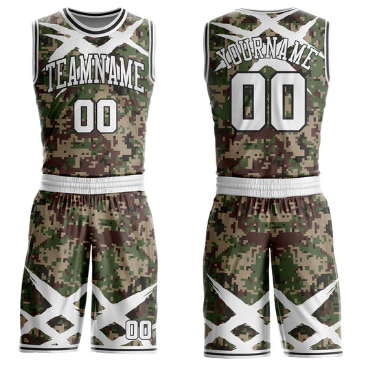 Custom Camo White-Black Digital Camouflage Claw Round Neck Sublimation Salute To Service Basketball Uniform Jersey - Main View