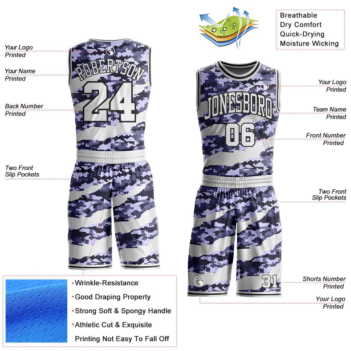 Custom Camo White-Black Digital Camouflage Claw Round Neck Sublimation Salute To Service Basketball Uniform Jersey view 2