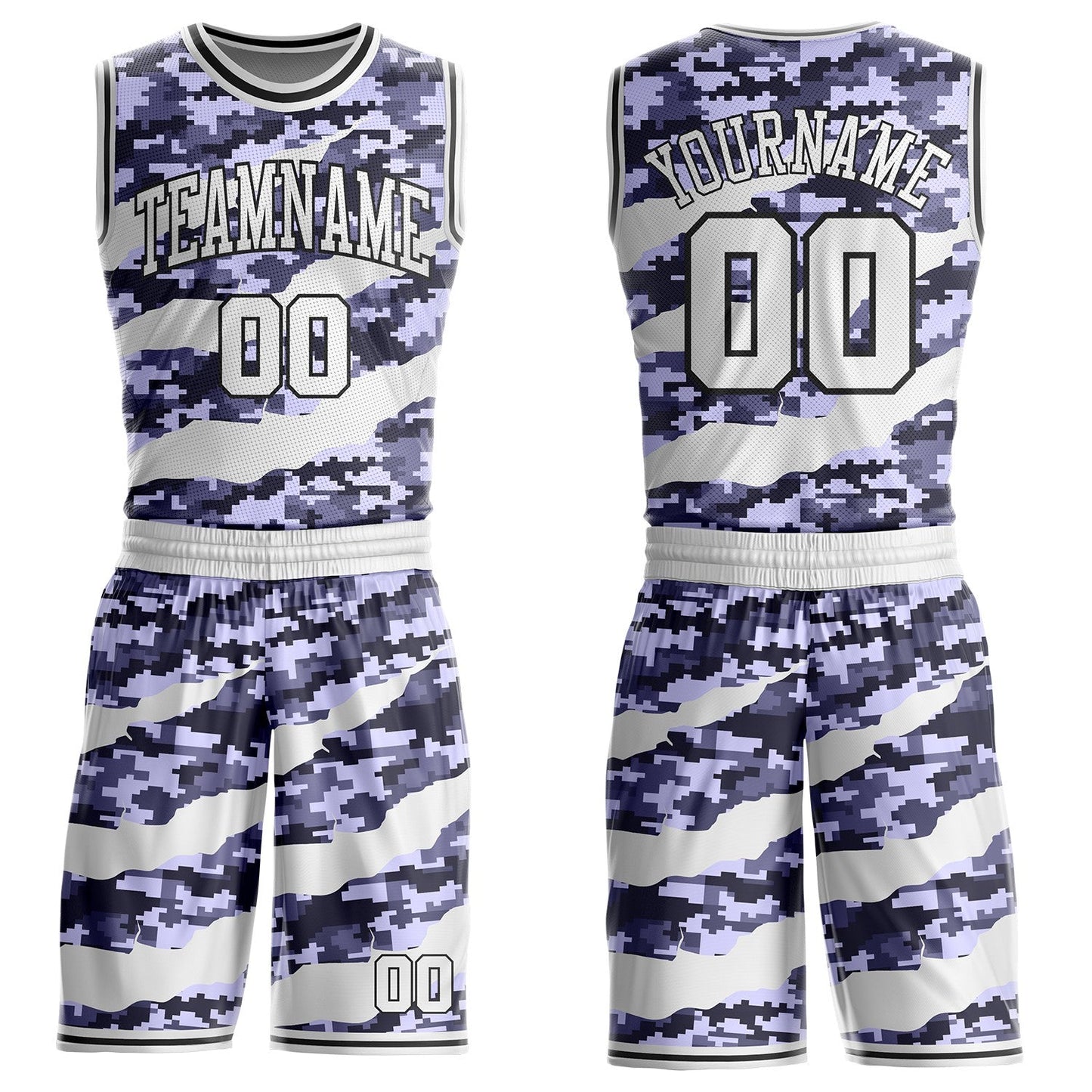 Custom Camo White-Black Digital Camouflage Claw Round Neck Sublimation Salute To Service Basketball Uniform Jersey - Main View