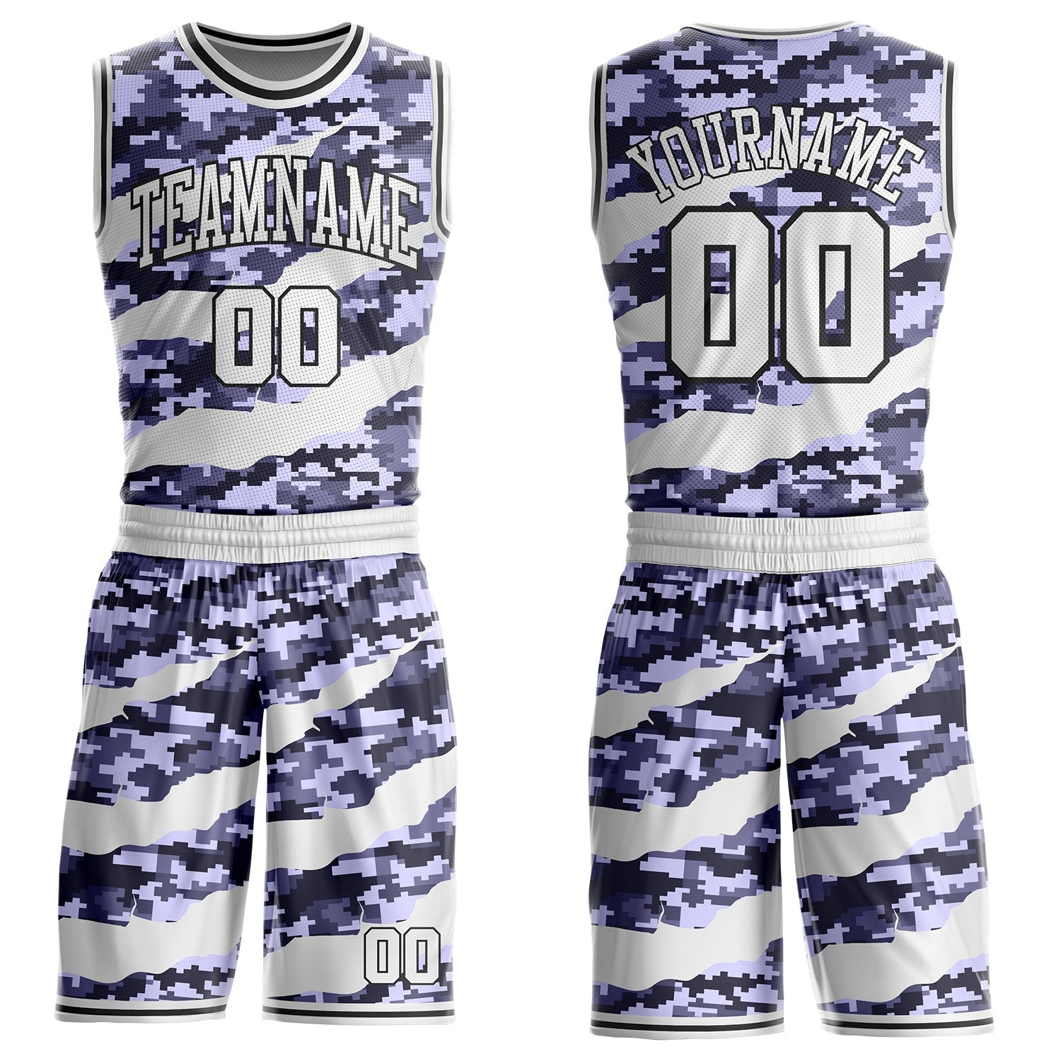 Custom Camo White-Black Digital Camouflage Claw Round Neck Sublimation Salute To Service Basketball Uniform Jersey - Main View