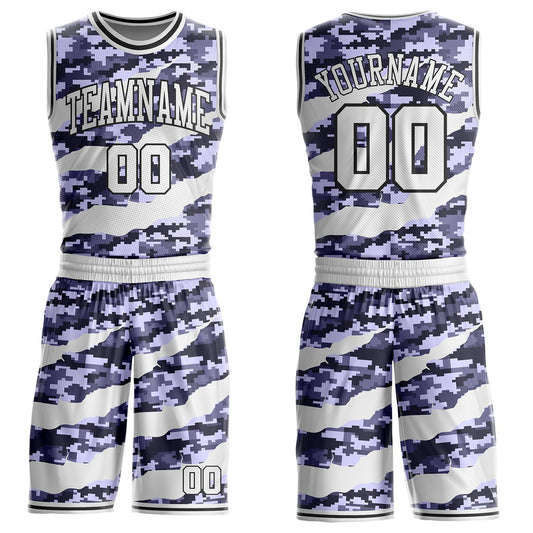 Custom Camo White-Black Digital Camouflage Claw Round Neck Sublimation Salute To Service Basketball Uniform Jersey - Main View
