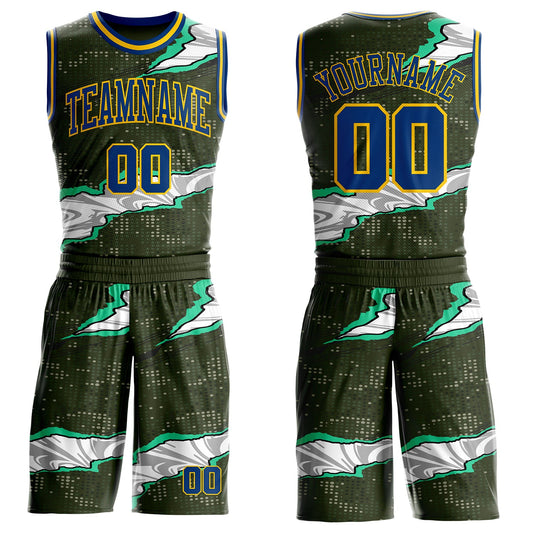 Custom Camo US Navy Blue-Yellow Digital Camouflage Torn Paper Style Round Neck Sublimation Salute To Service Basketball Uniform Jersey - Main View