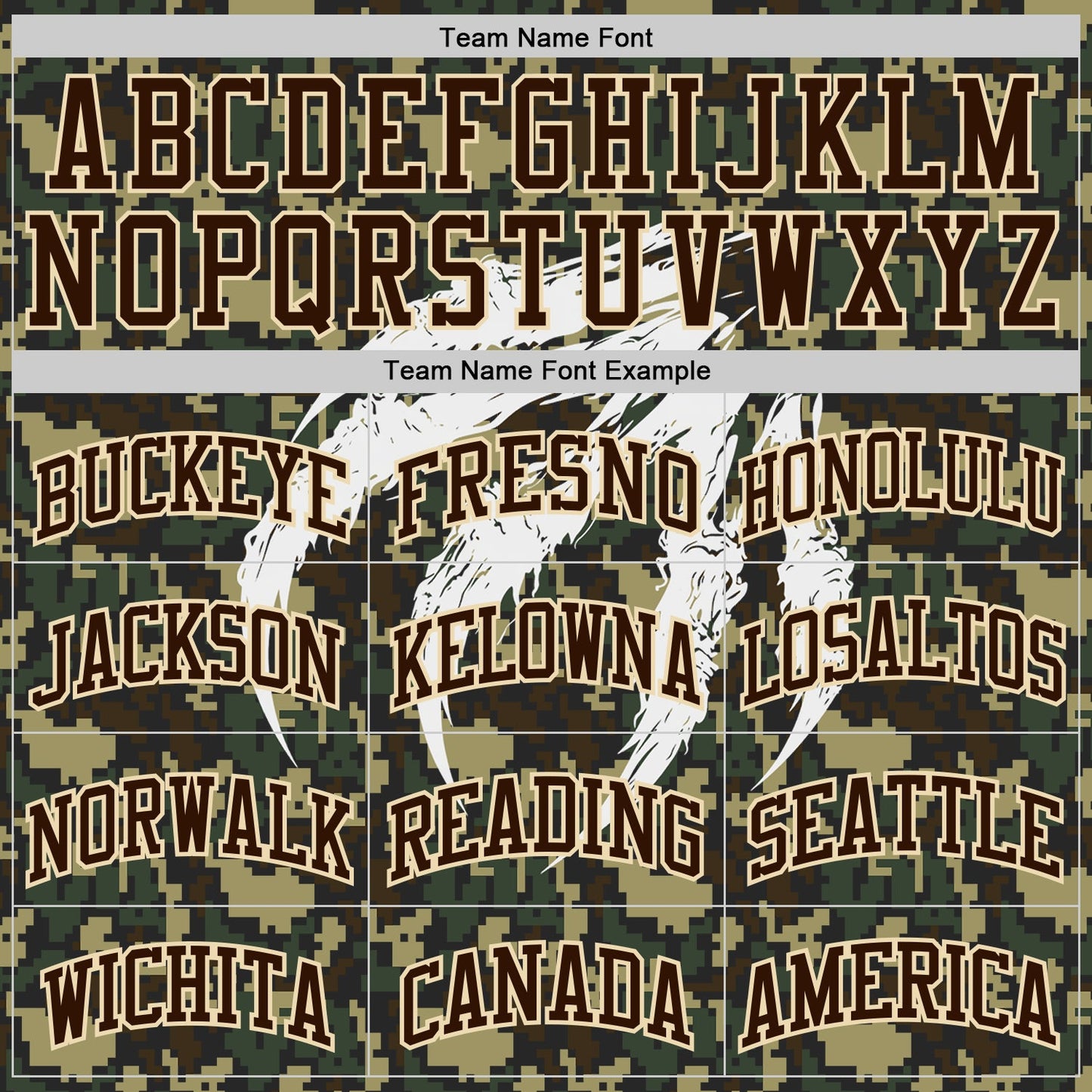 Custom Camo Brown-Cream Woodland Camouflage Claw Scratch Round Neck Sublimation Salute To Service Basketball Uniform Jersey view 3