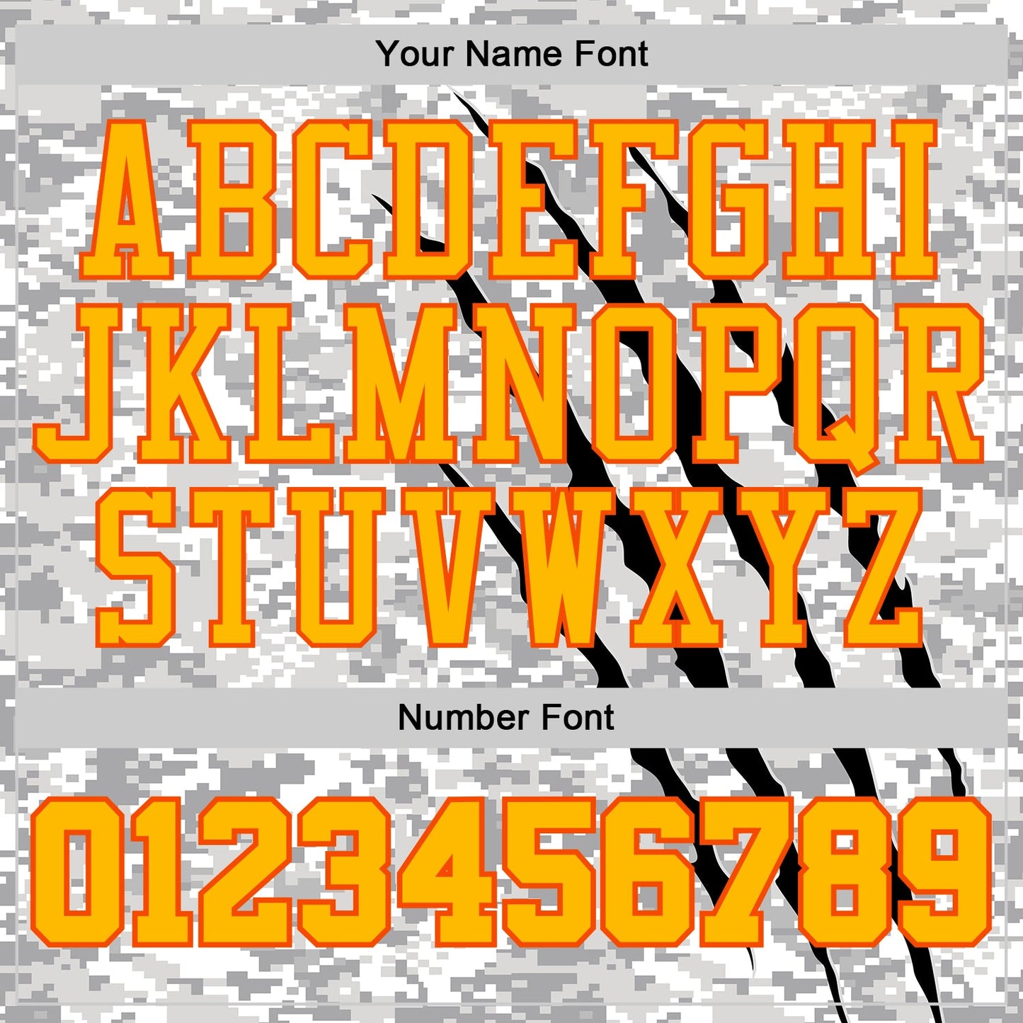 Custom Camo Gold-Orange Digital Camouflage Claw Scratch Round Neck Sublimation Salute To Service Basketball Uniform Jersey view 4