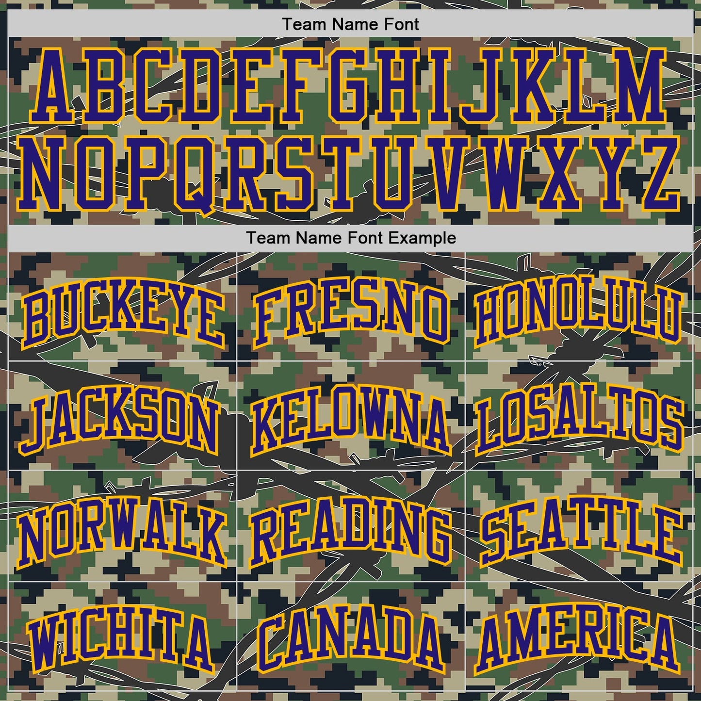 Custom Camo Dark Purple-Gold Woodland Camouflage Barbed Wire Round Neck Sublimation Salute To Service Basketball Uniform Jersey view 3