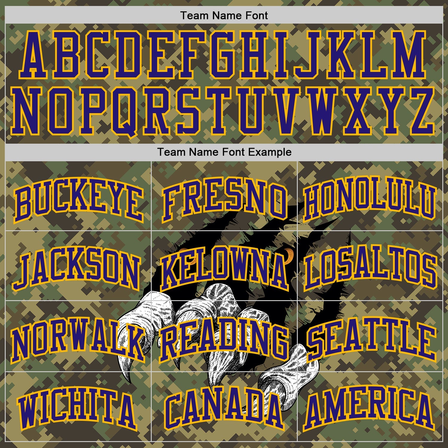 Custom Camo Dark Purple-Gold Digital Camouflage Monster Claw Round Neck Sublimation Salute To Service Basketball Uniform Jersey view 3