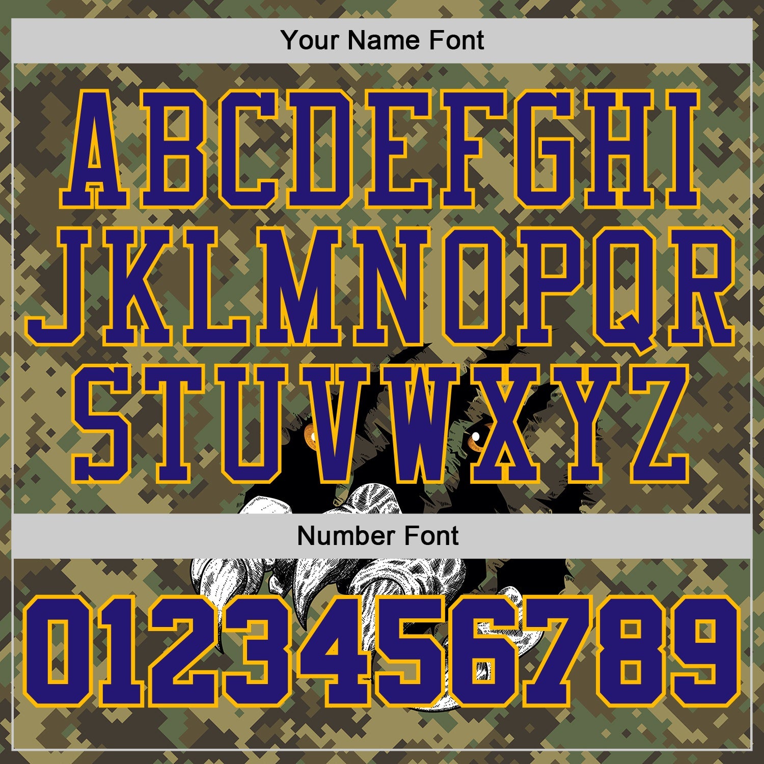 Custom Camo Dark Purple-Gold Digital Camouflage Monster Claw Round Neck Sublimation Salute To Service Basketball Uniform Jersey view 4