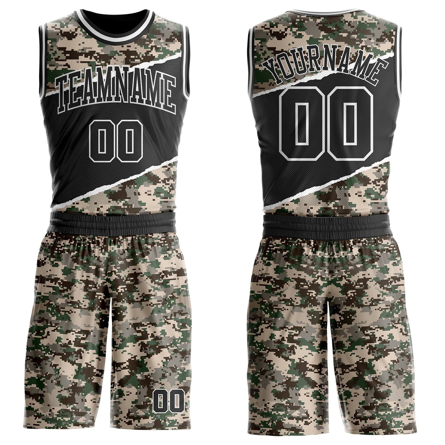 Custom Camo Black-White Digital Camouflage Round Neck Sublimation Salute To Service Basketball Uniform Jersey - Main View