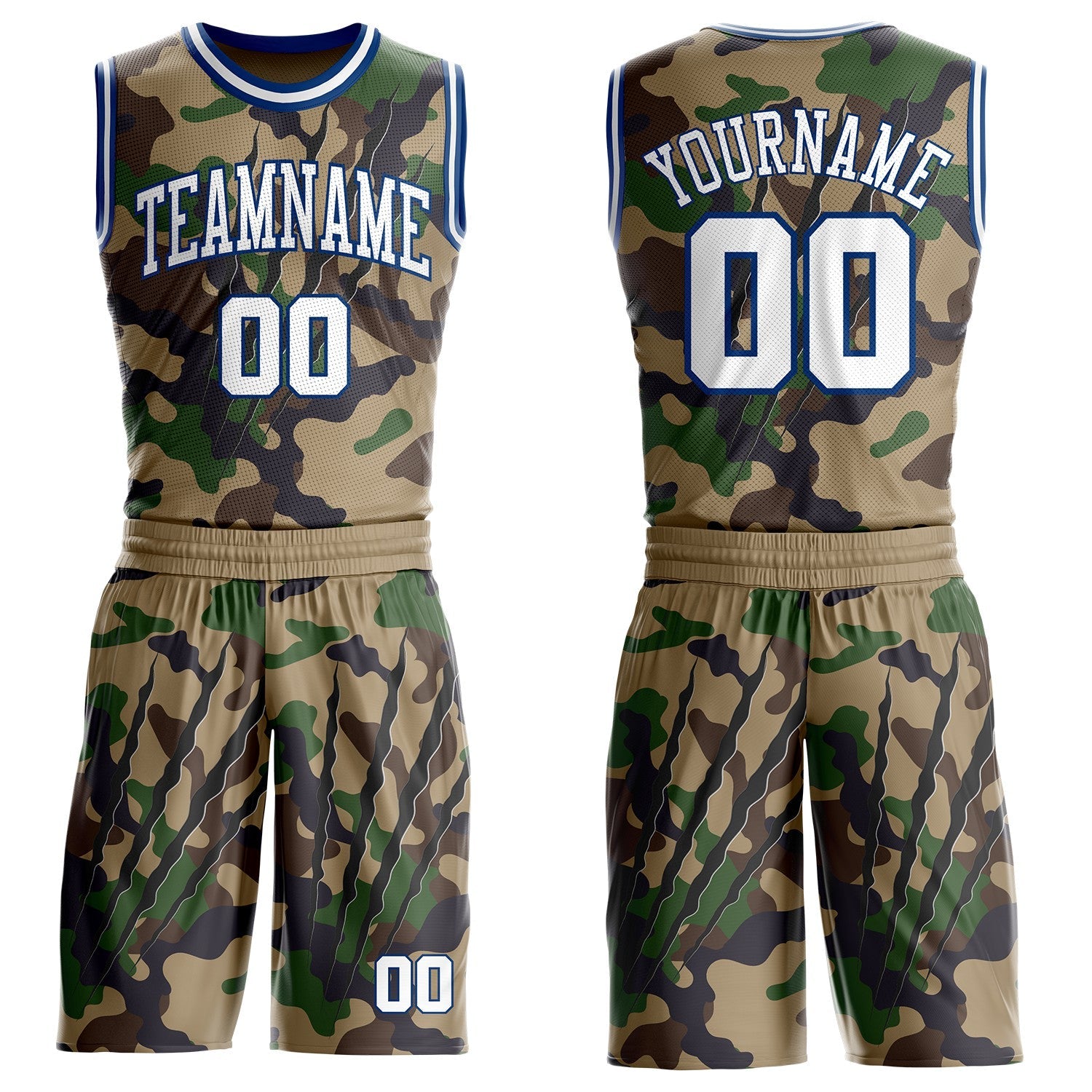 Custom Camo White-US Navy Blue Digital Camouflage Claw Round Neck Sublimation Salute To Service Basketball Uniform Jersey - Main View