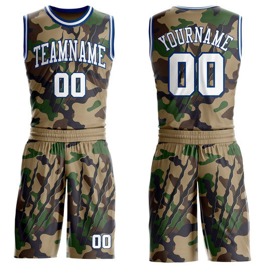 Custom Camo White-US Navy Blue Digital Camouflage Claw Round Neck Sublimation Salute To Service Basketball Uniform Jersey - Main View