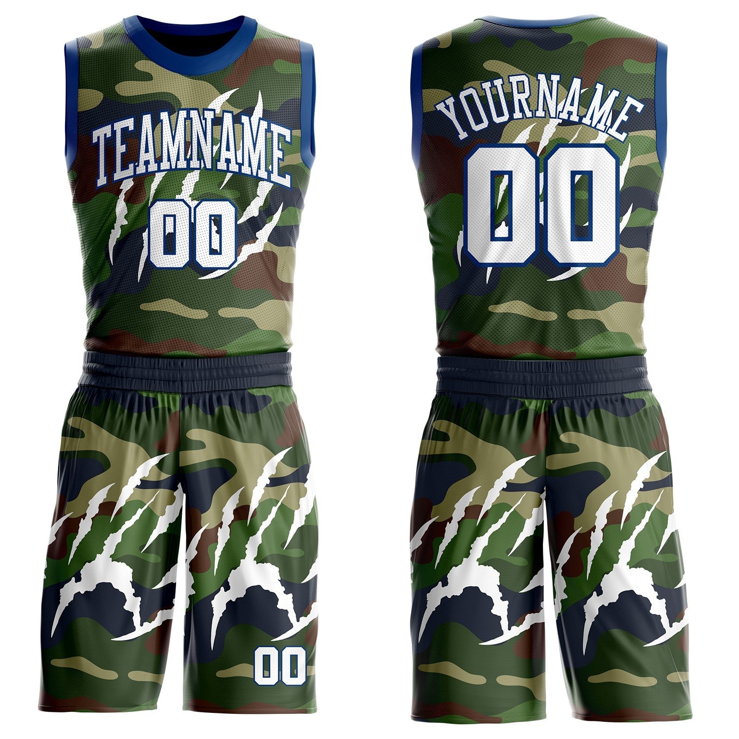 Custom Camo White-US Navy Blue Digital Camouflage Claw Round Neck Sublimation Salute To Service Basketball Uniform Jersey - Main View