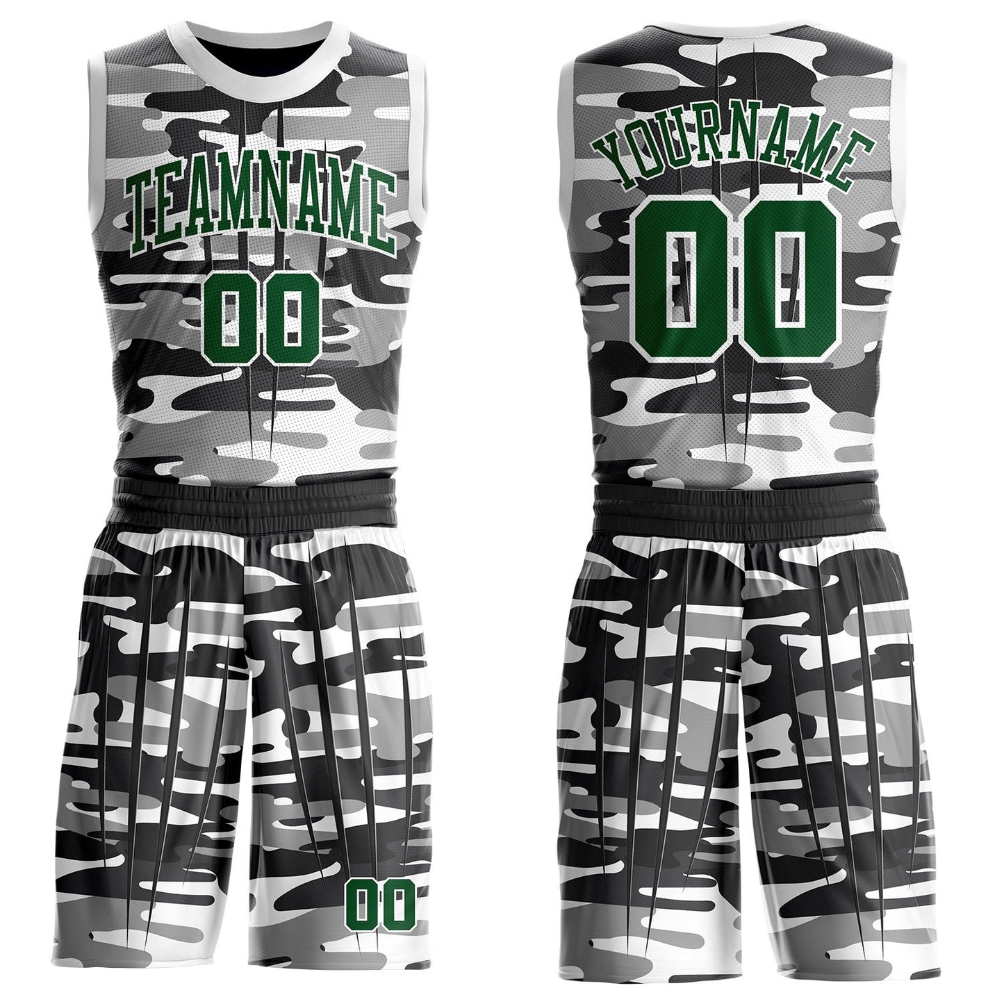 Custom Camo Green-White Snow Camouflage Claw Round Neck Sublimation Salute To Service Basketball Uniform Jersey - Main View