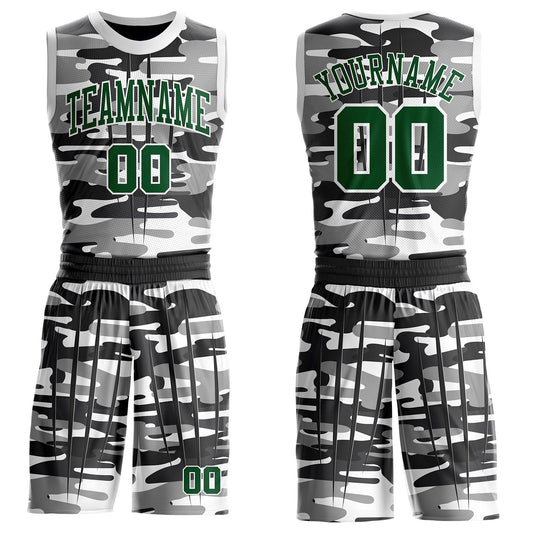 Custom Camo Green-White Snow Camouflage Claw Round Neck Sublimation Salute To Service Basketball Uniform Jersey - Main View