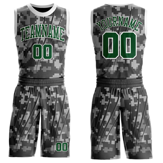 Custom Camo Green-White Digital Camouflage Claw Round Neck Sublimation Salute To Service Basketball Uniform Jersey - Main View