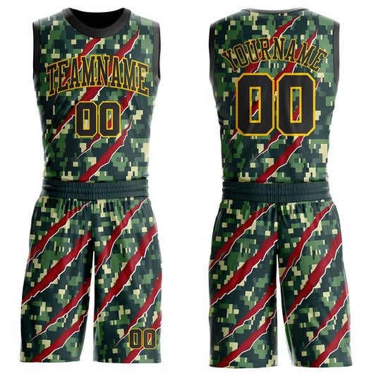 Custom Camo Black-Yellow Digital Camouflage Claw Round Neck Sublimation Salute To Service Basketball Uniform Jersey - Main View