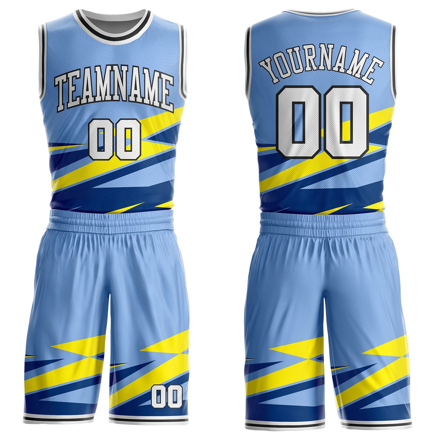 Custom Blue White-Black Vibrant Lightning Stripe Round Neck Sublimation Basketball Uniform Jersey - Main View