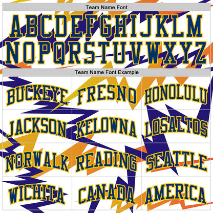 Custom White US Navy Blue-Yellow Retro Lightning Round Neck Sublimation Basketball Uniform Jersey view 3