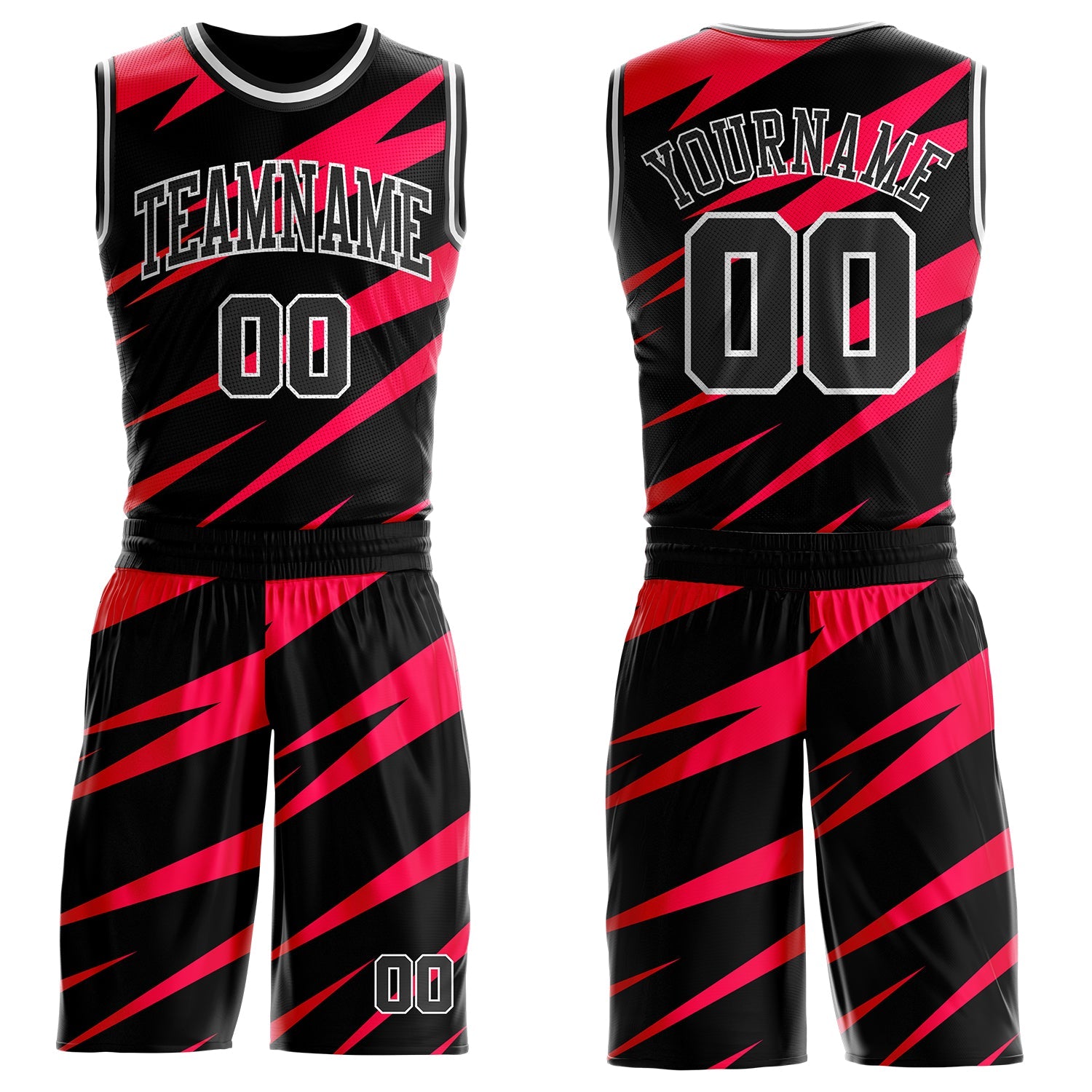 Custom Black Red-White Vibrant Lightning Stripe Round Neck Sublimation Basketball Uniform Jersey - Main View