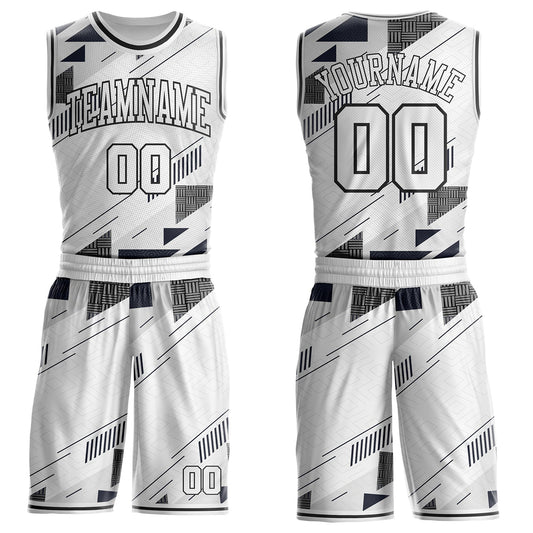 Custom White Gray-Black Geometric Abstract Triangle Round Neck Sublimation Basketball Uniform Jersey - Main View