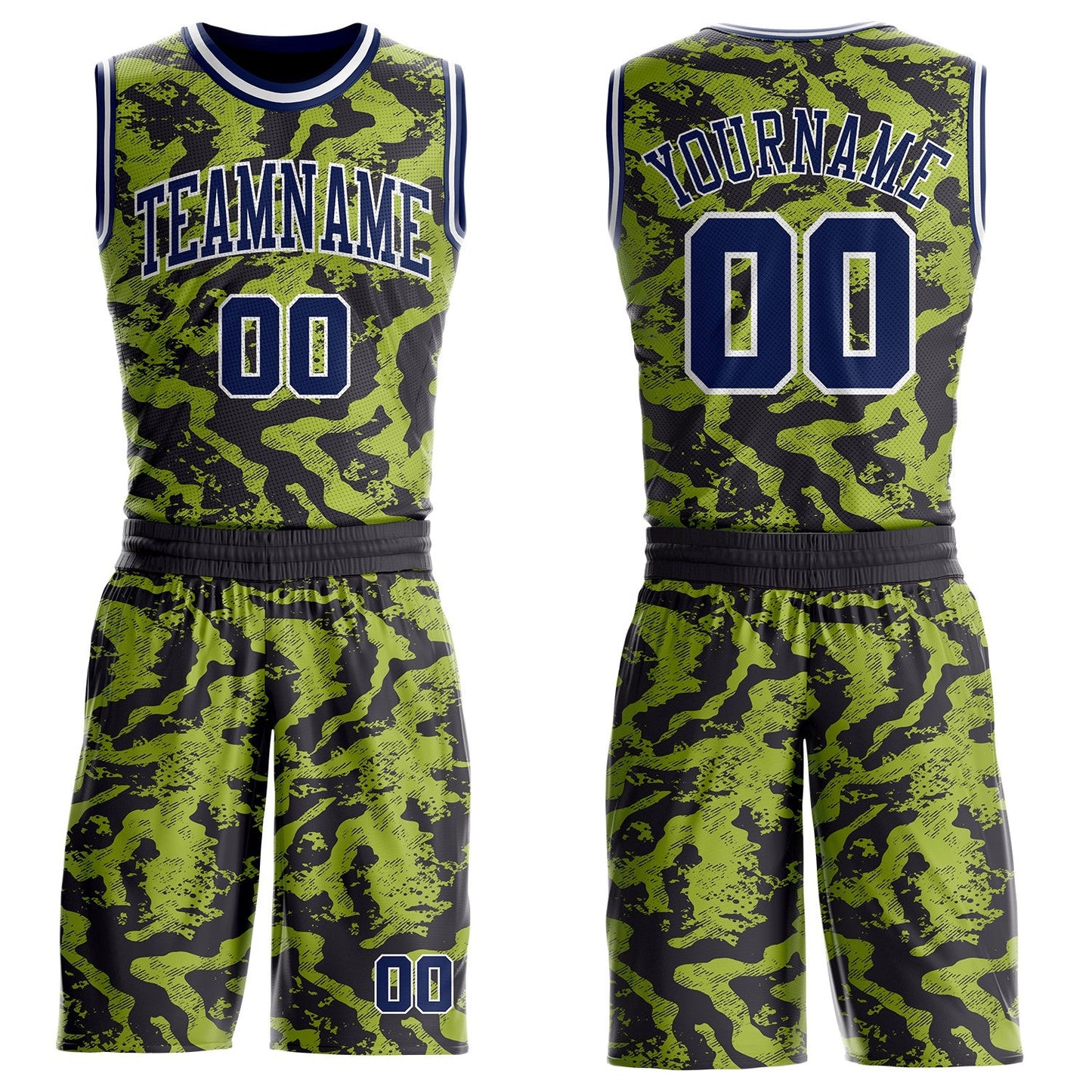 Custom Green Navy Black-White Abstract Liquid Marble Round Neck Sublimation Basketball Uniform Jersey - Main View