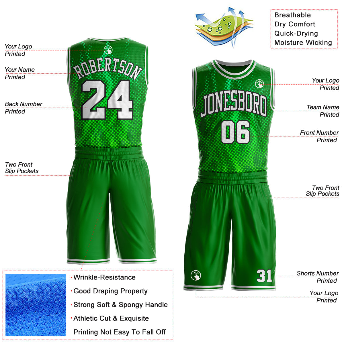 Custom Grass Green White-Black Irregular Fire Flames Round Neck Sublimation Basketball Uniform Jersey view 2