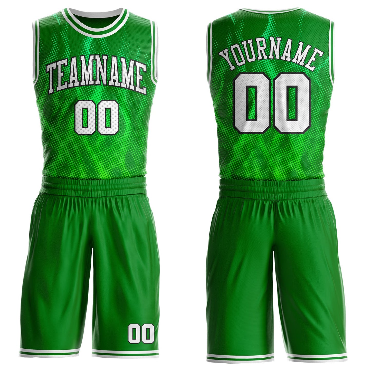 Custom Grass Green White-Black Irregular Fire Flames Round Neck Sublimation Basketball Uniform Jersey - Main View