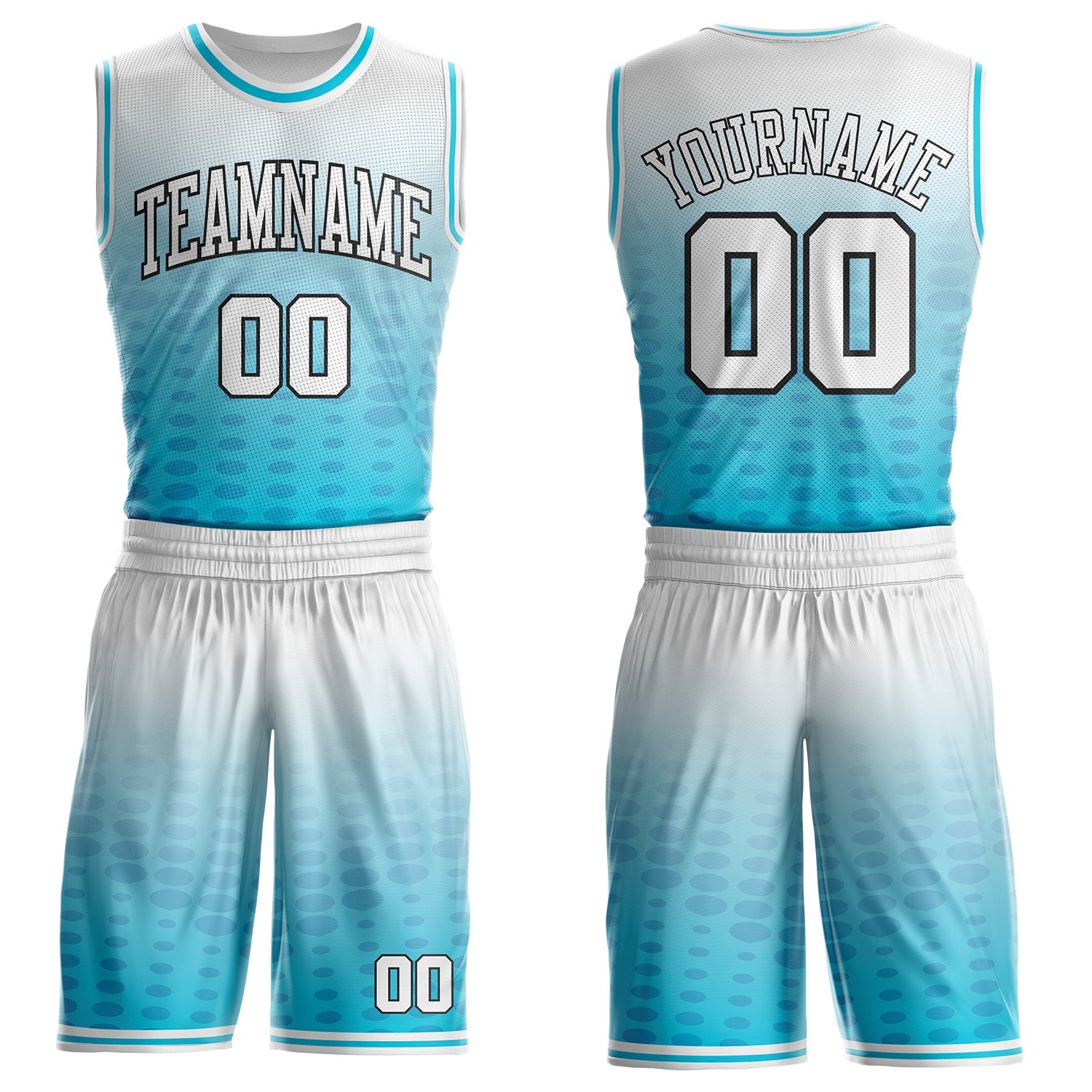 Custom White Lakes Blue-Black Gradient Dot Round Neck Sublimation Basketball Uniform Jersey - Main View