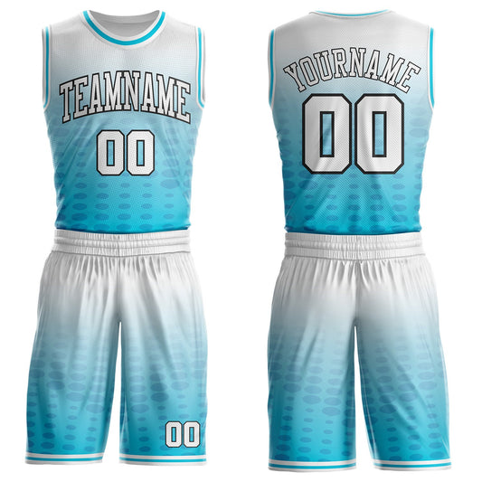 Custom White Lakes Blue-Black Gradient Dot Round Neck Sublimation Basketball Uniform Jersey - Main View