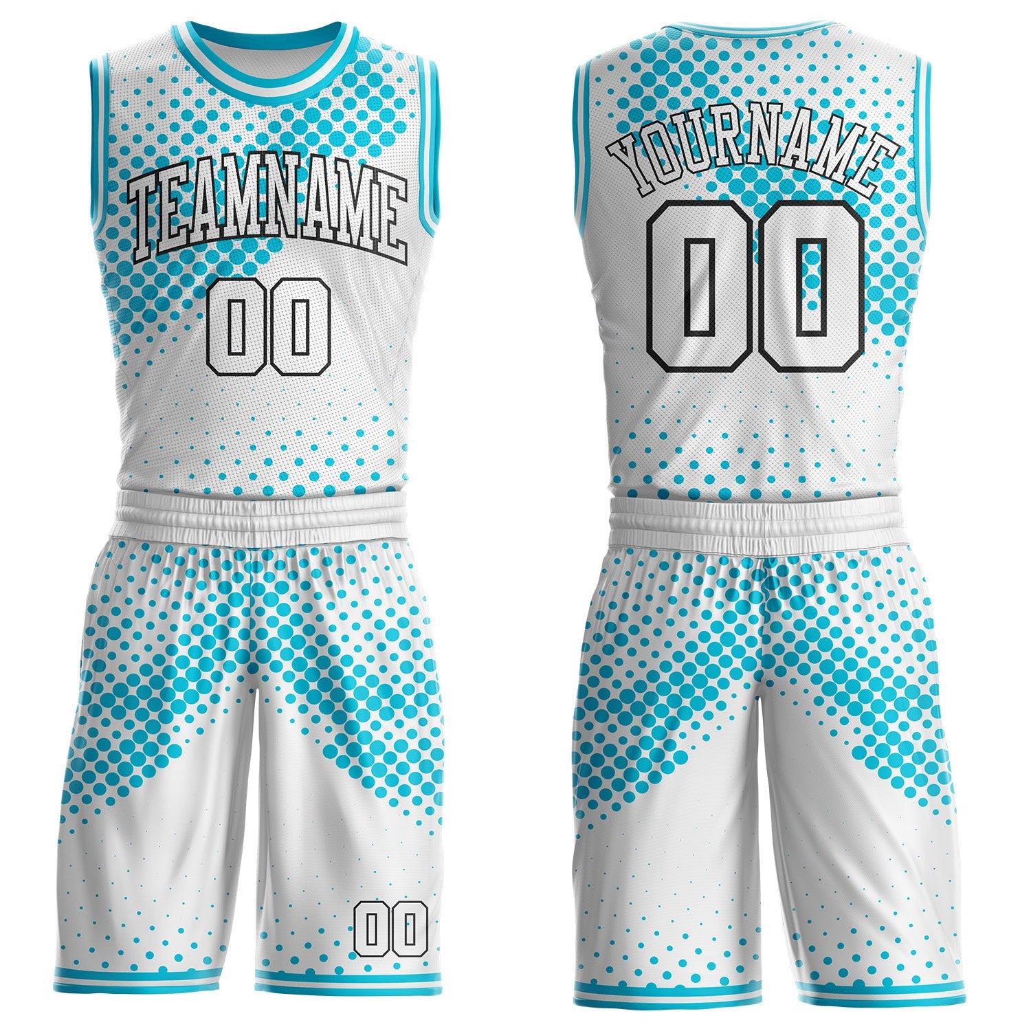 Custom White Lakes Blue-Black Gradient Dot Round Neck Sublimation Basketball Uniform Jersey - Main View