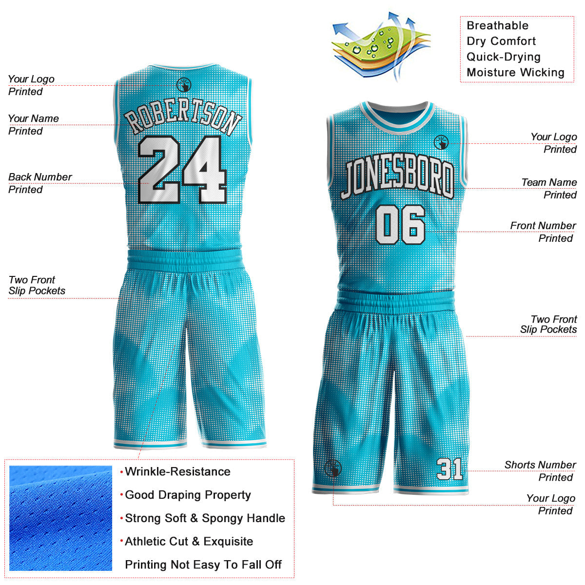 Custom Lakes Blue White-Black Gradient Dot Round Neck Sublimation Basketball Uniform Jersey view 2