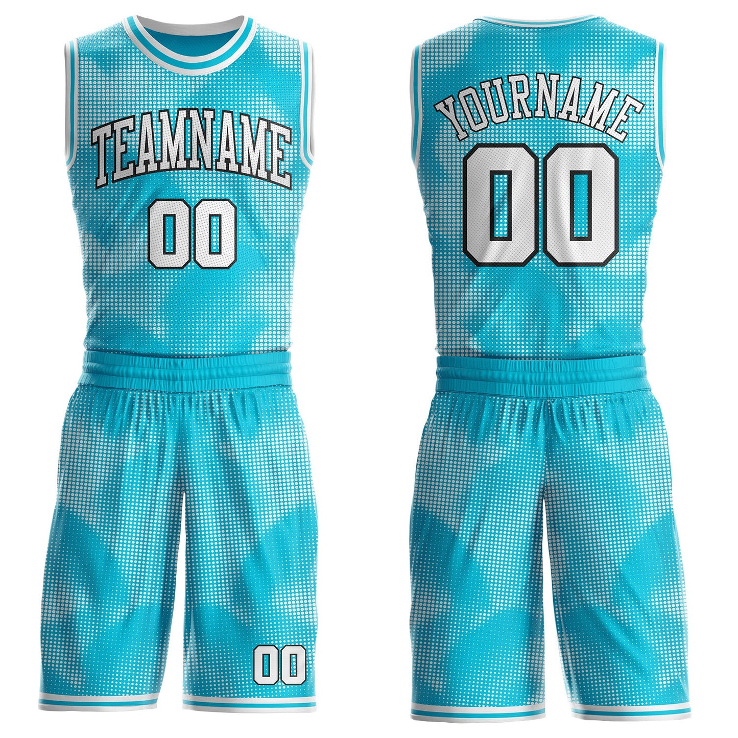 Custom Lakes Blue White-Black Gradient Dot Round Neck Sublimation Basketball Uniform Jersey - Main View
