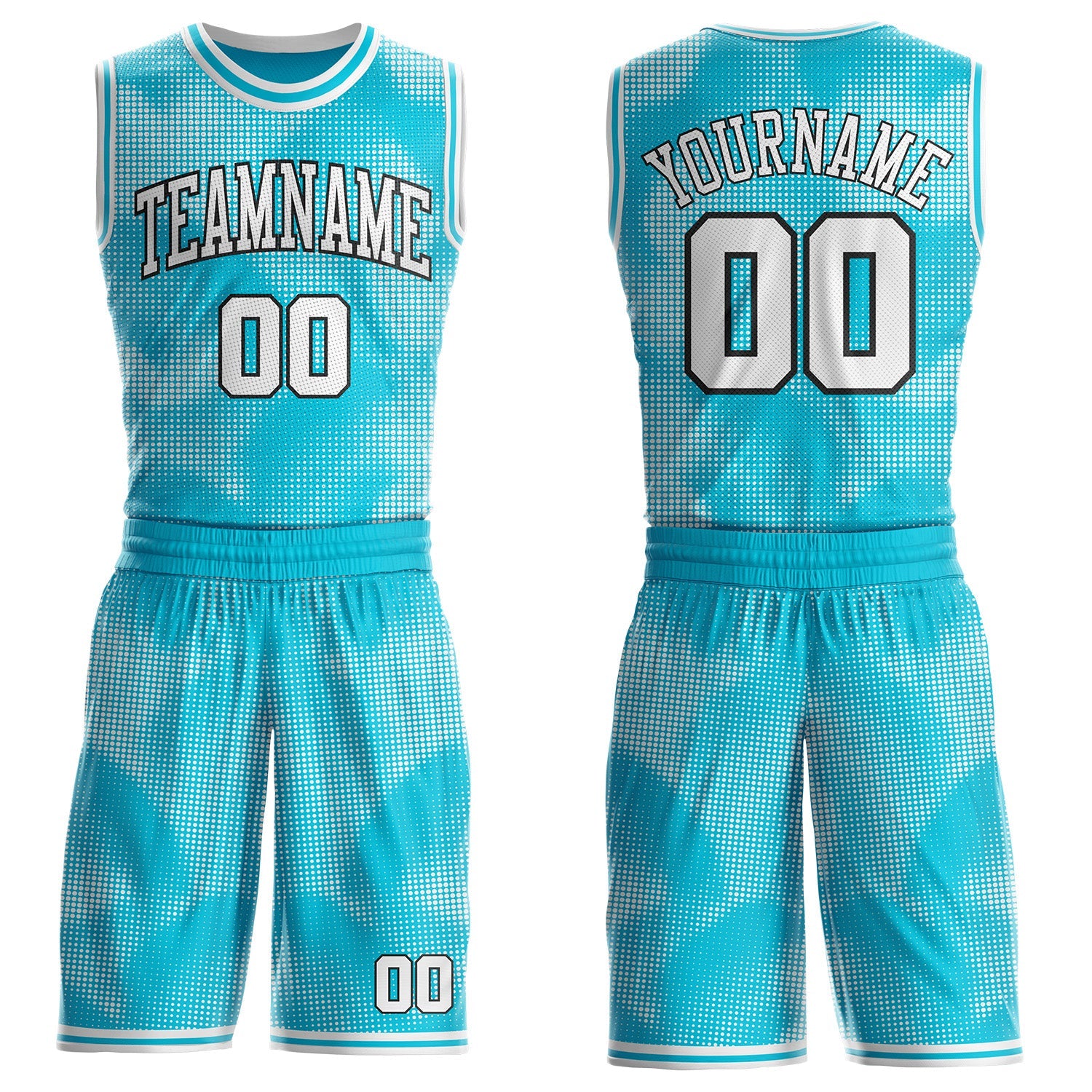 Custom Lakes Blue White-Black Gradient Dot Round Neck Sublimation Basketball Uniform Jersey - Main View