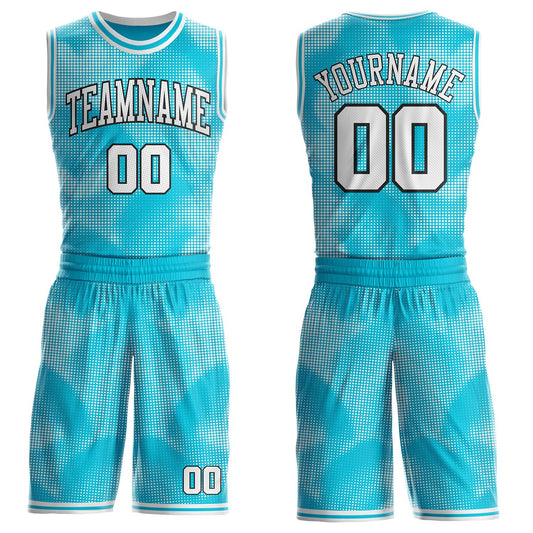 Custom Lakes Blue White-Black Gradient Dot Round Neck Sublimation Basketball Uniform Jersey - Main View